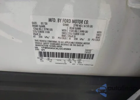 2020 Ford Explorer St из США, поврежденный, VIN 1FM5K8GC6LGC45889